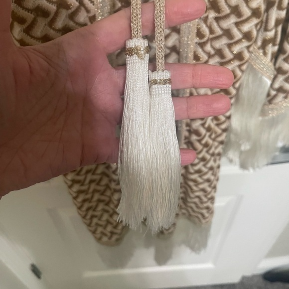 PHO FIRENZE Florence Lace Kimono Fringes Elegant White and Gold Swim Coverup - Picture 8 of 9